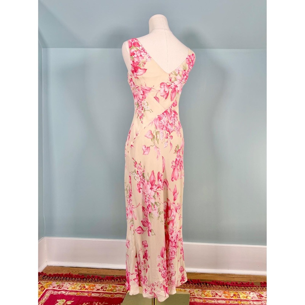 Vintage 2000s Bias Cut Dress Whimsical Fairy Pink Floral Romantic Small Medium - Picture 6 of 8